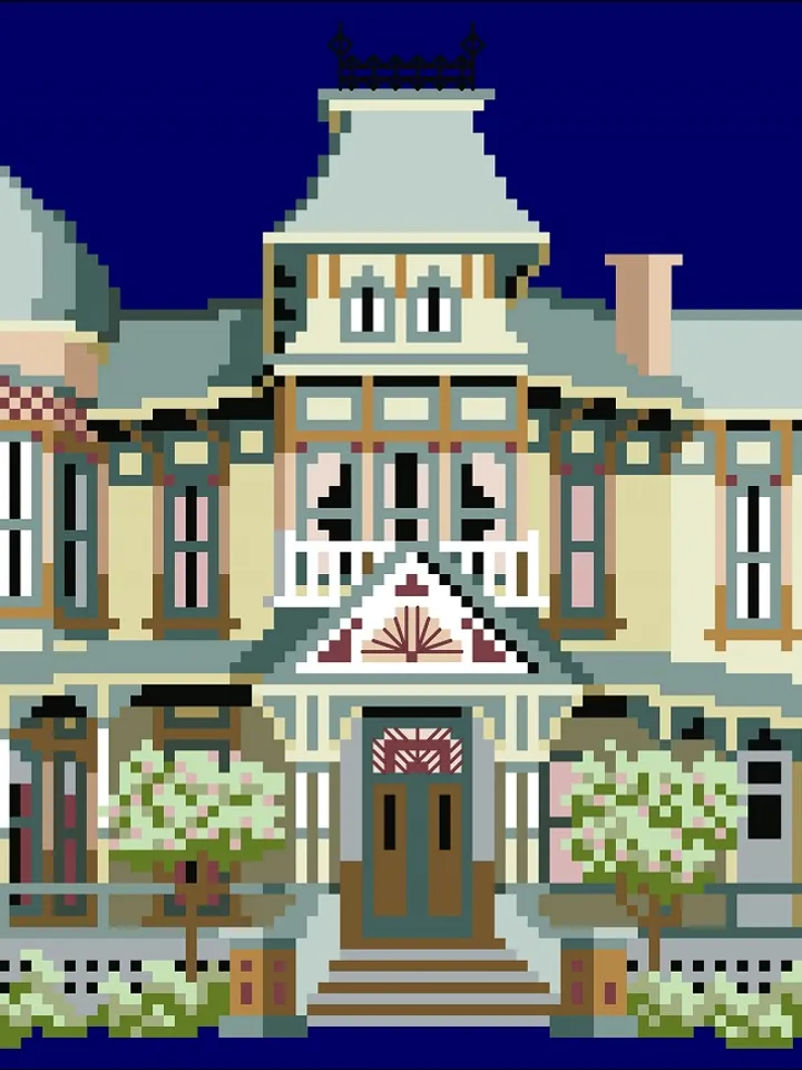 Vintage Cross Stitch Pattern Victorian House Counted Digital Download PDF