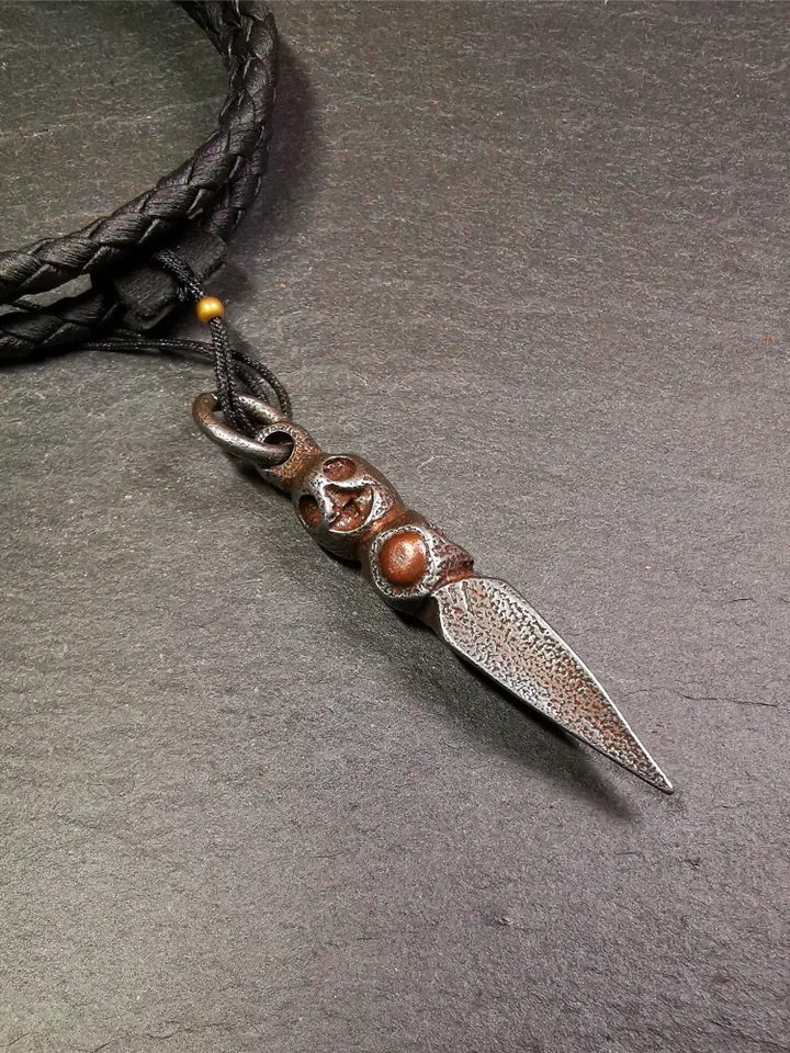 Gandhanra Handmade Skull Phurba Amulet,Kila - Dorje Phurba,Tibetan Budhist Ritual Implement Pendant,Made of Cold Iron,2.56"
