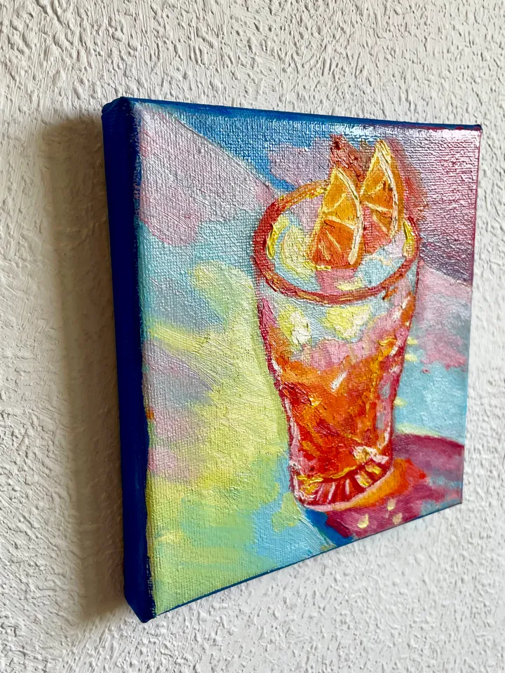 Negroni Still Life Painting on Canvas Original Cocktail Drink Wall Art Bar Cart Decor 6"x6"