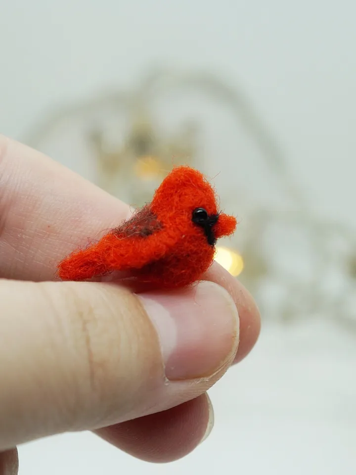 Tiny needle felted cardinal, miniature bird, made to order
