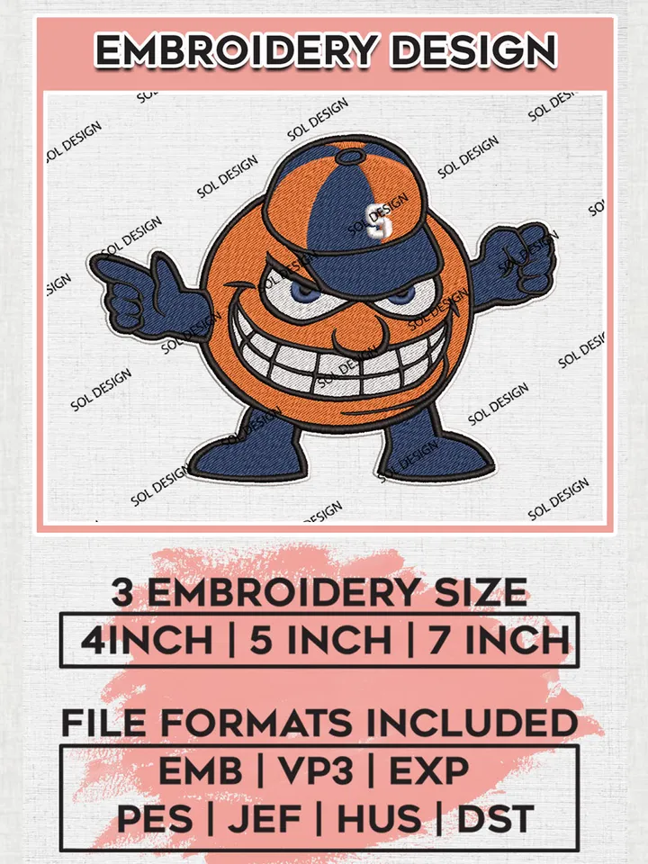 Syracuse Orange Mascot Embroidery Designs, NCAA Logo Embroidery Files, NCAA Syracuse Orange Logo, NCAA Embroidery Designs, Machine Embroidery Designs, Digital Download