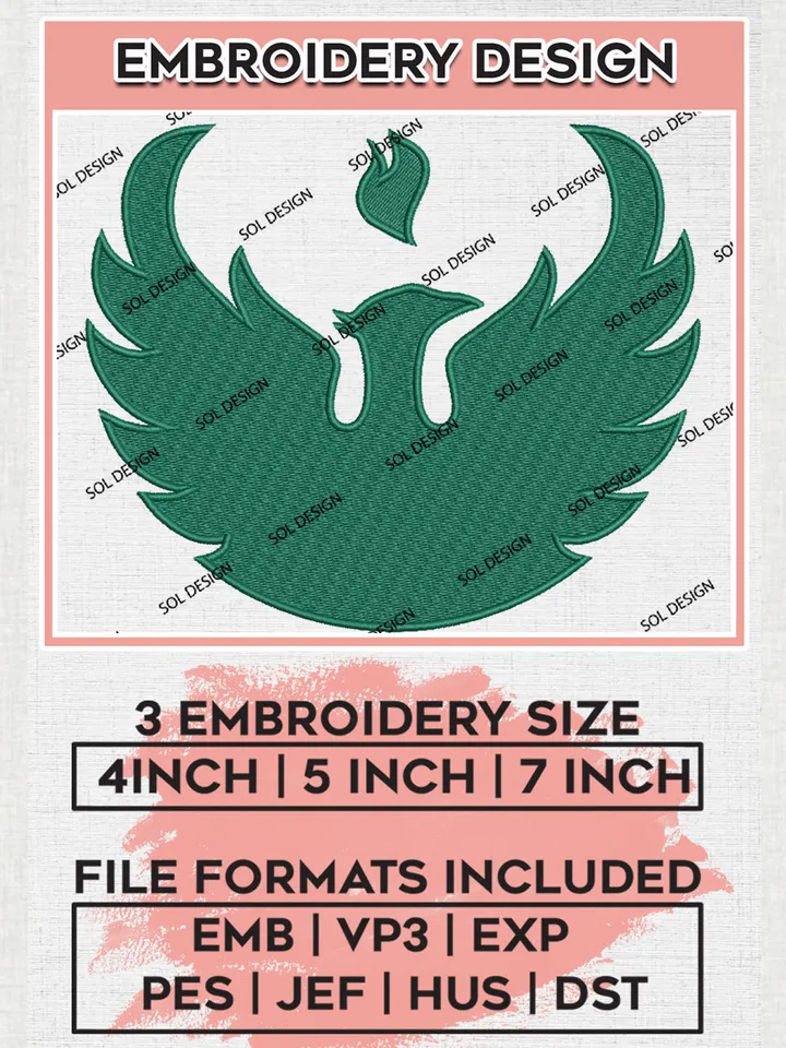 Green Bay Phoenix Football Team Mascot Logo Embroidery Design Files, NCAA Green Bay Phoenix Machine Embroidery, NCAA Teams, Game Day, 3 sizes, NCAA Machine embroidery designs, Digital Download