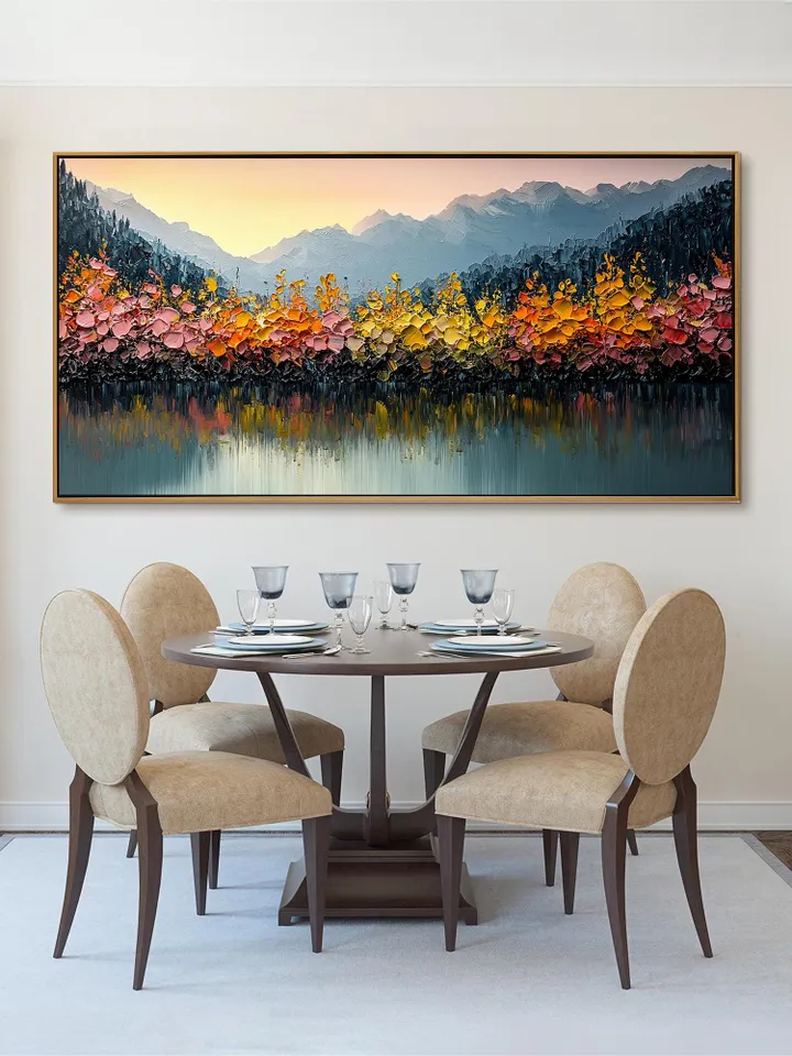 Abstract Rainbow Leaves Painting, Textured Impasto Art, Colorful Wall Art, 3D Canvas Art, Modern Art, Large Wall Decor, Living Room Decor