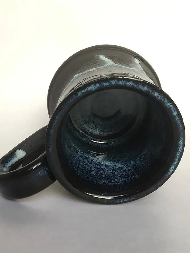 Thor Hammer Mjolnir Huginn and Muninn Black blue glazed dripping stoneware mug
