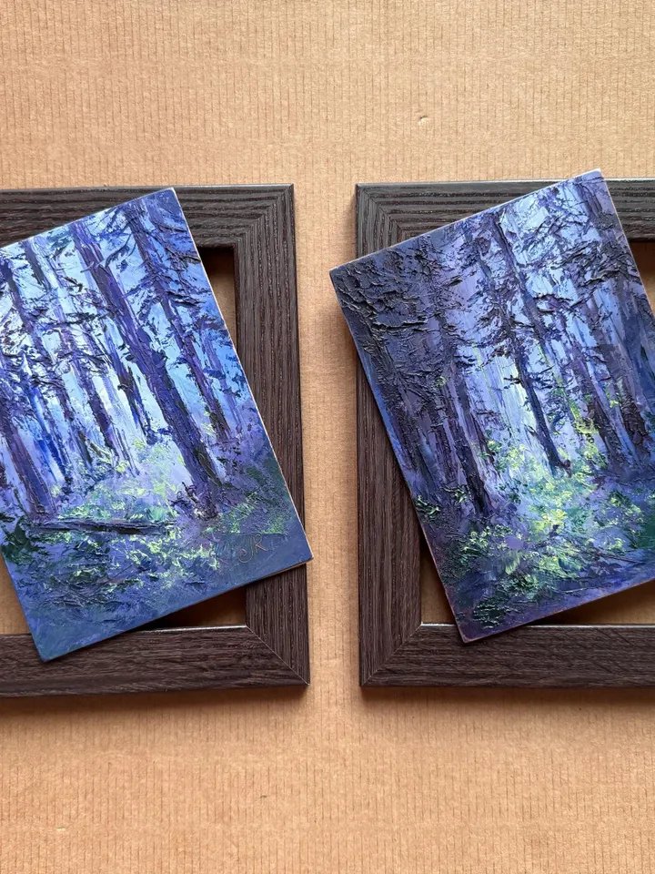 Forest Original Painting Set of 2 Small Oil Painting Abstract Landscape