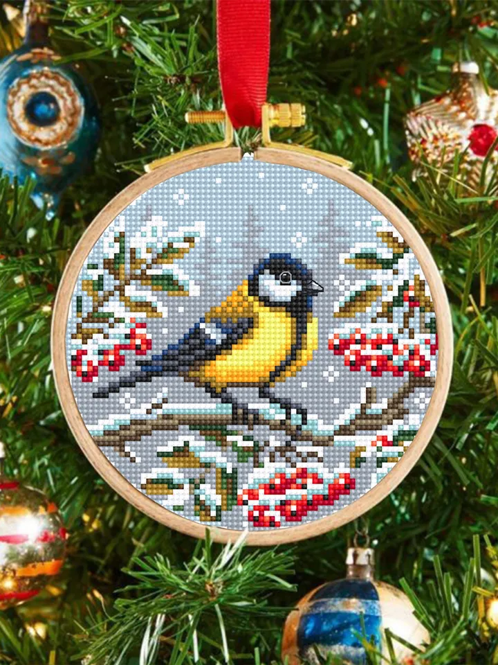 Winter bird cross stitch pattern PDF download Titmouse cross stitch chart, Christmas pattern digital PDF, Snow nature cross stitch #N166