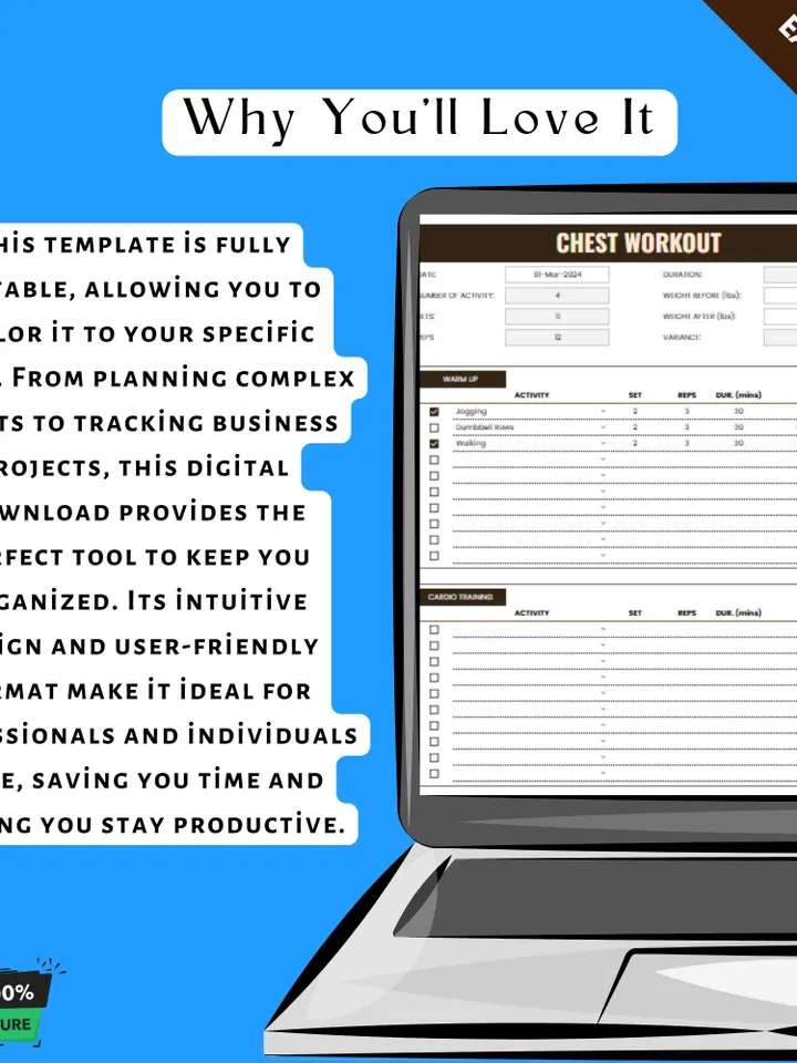 Chest Workout Template, Editable Google Sheets, Digital Download for Strength Training & Fitness Progress Tracking