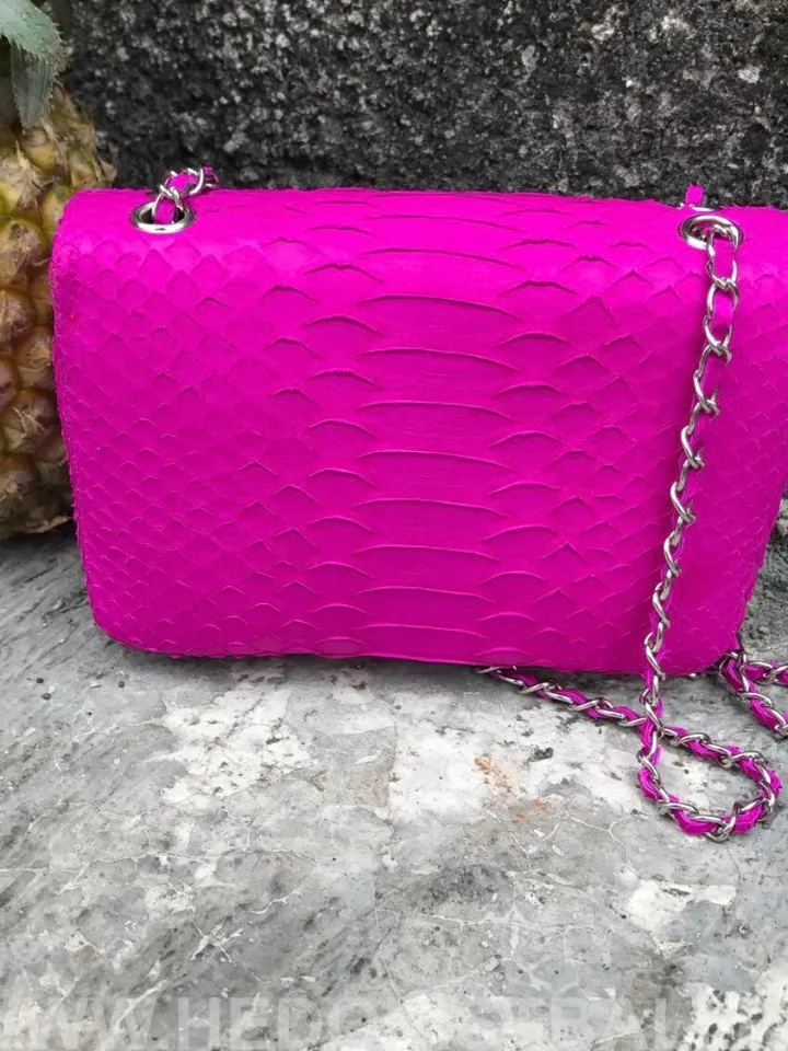 Genuine Python Skin fuchsia summer mini bag| Adjustable Chain Classy Elegant Bright Pink Crossbody Small Lady Summer Purse | Gift for her