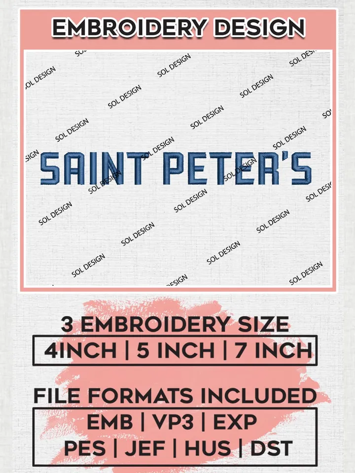 NCAA Saint Peters Team Writing Logo Embroidery Design Files, NCAA Saint Peters Peacocks Machine Embroidery, NCAA Teams, Game Day, 3 sizes, NCAA Machine embroidery designs, Digital Download