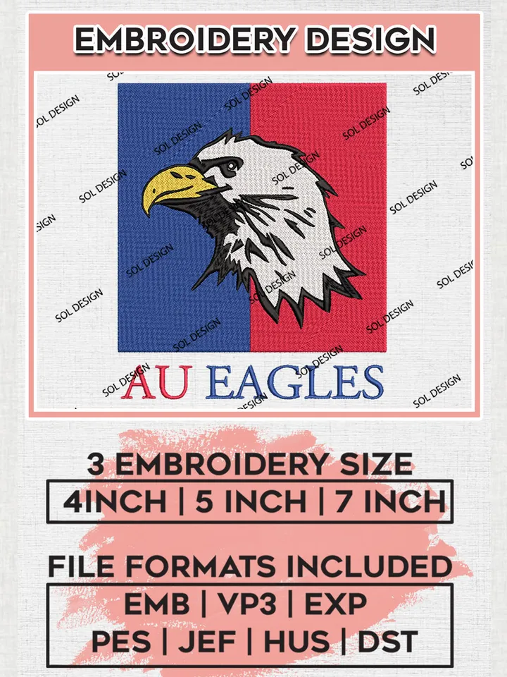AU Eagles Football Team Logo Embroidery Design Files, NCAA American University Eagles Machine Embroidery, NCAA Teams, 3 sizes, NCAA Machine embroidery designs, Digital Download