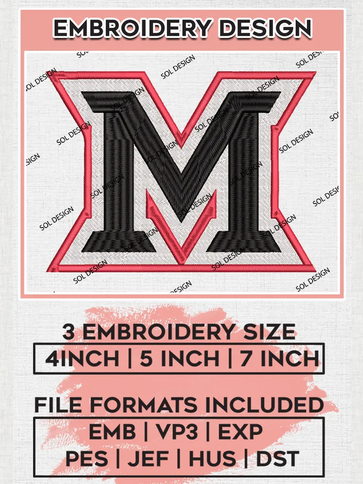 Miami OH RedHawks NCAA Team Logo embroidery designs, NCAA Miami OH RedHawks Logo Machine embroidery designs, NCAA Team Logo embroidery designs, NCAA Game Day Machine embroidery designs, Digital Download
