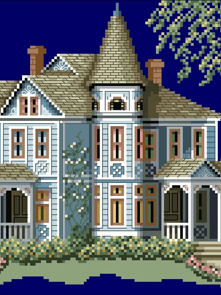 Vintage Cross Stitch Pattern Victorian House Counted Digital Download PDF