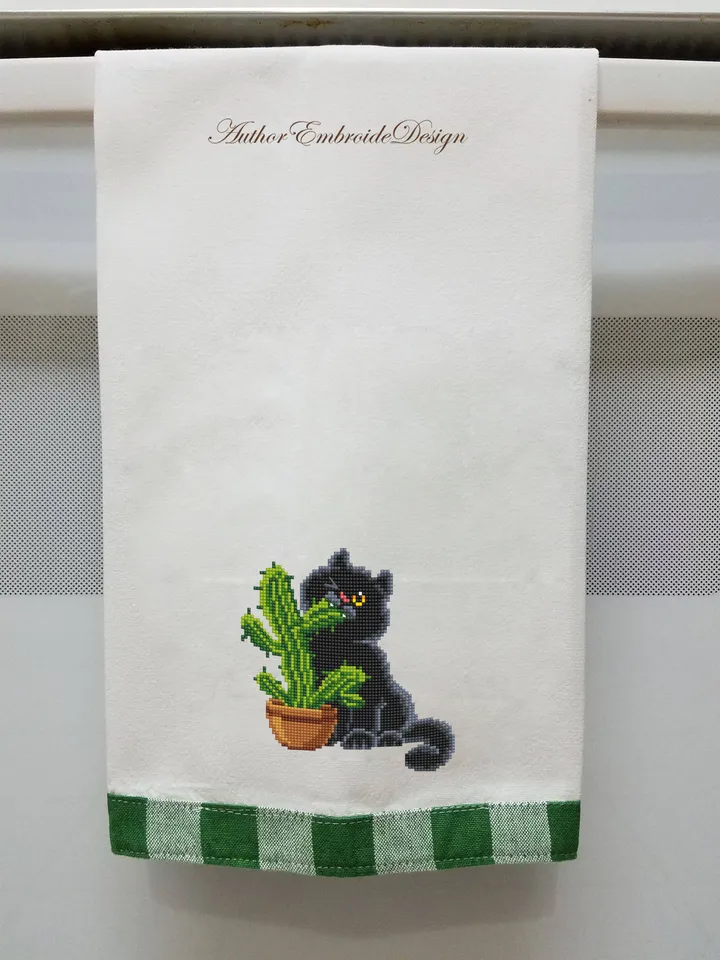 Set black cat cross stitch pattern PDF download House plants cross stitch chart, Funny cat pattern digital PDF, Cat lover gift #K48