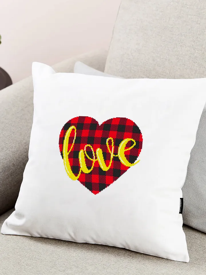 Heart buffalo plaid cross stitch pattern download PDF, Valentine's day cross stitch chart, Love quotes beginner stitch, Heart embroidery #V1