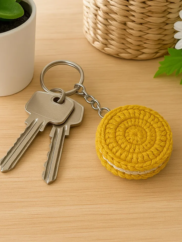 Crochet Macaron Keychain Pattern, Amigurumi Cookie Keyring PDF, DIY Cute Dessert Plush, Handmade Sweet Treat Charm, Instant Download