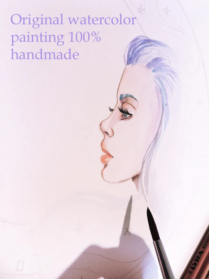 Moon Goddess Painting Moon Original Art Crescent Moon Watercolor Night Goddess Artwork