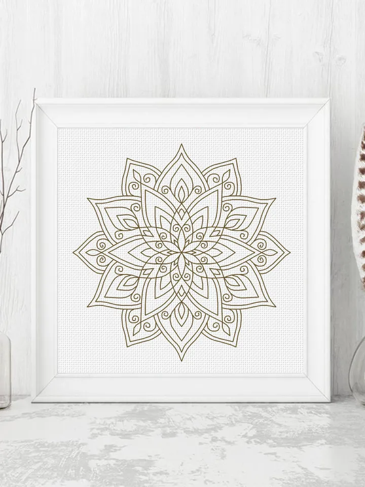 Floral mandala blackwork pattern PDF Blackwork mandala embroidery download PDF, Mandala cross stitch, Mandala ornament Backstitch chart #W34