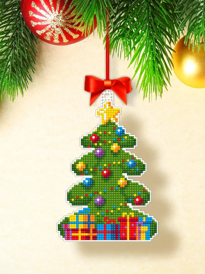 Christmas tree cross stitch pattern PDF download Double-sided christmas tree decor for plastic canvas, Christmas ornament digital PDF #N160
