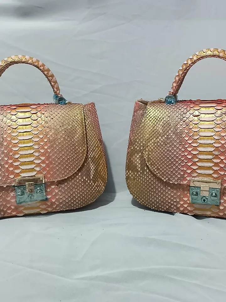 Genuine python top handle bag / designer bag / exotic leather bag /bronze leather designer women purse / classy elegant snake print bag
