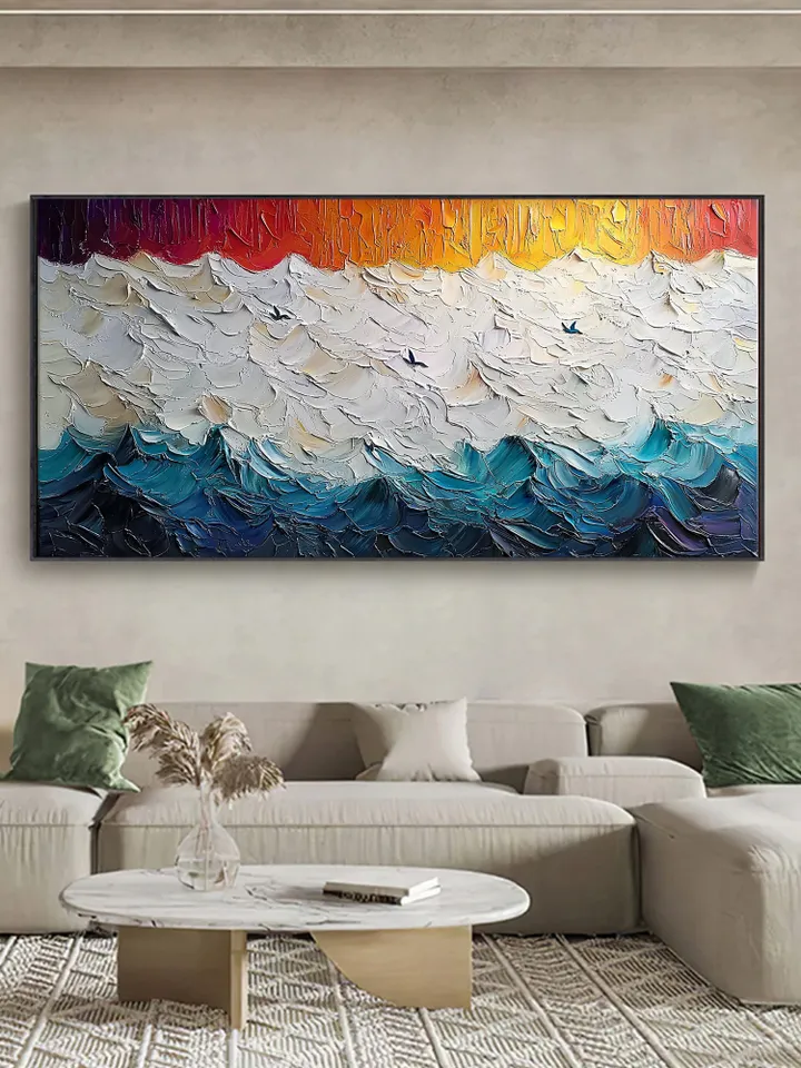 Impasto Ocean Painting, Textured Seascape Art, 3D Ocean Waves Wall Art, Large Canvas Art, Coastal Decor, Blue Wall Art, Living room Wall Art