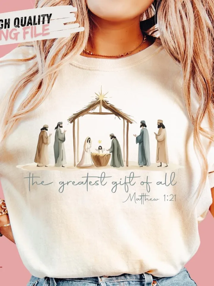 Greatest Gift of all PNG | Bow Nativity Coquette Christmas Sublimation PNG Design | Hand Drawn | Manger PNG| Bow Manger Png | Christmas Bow