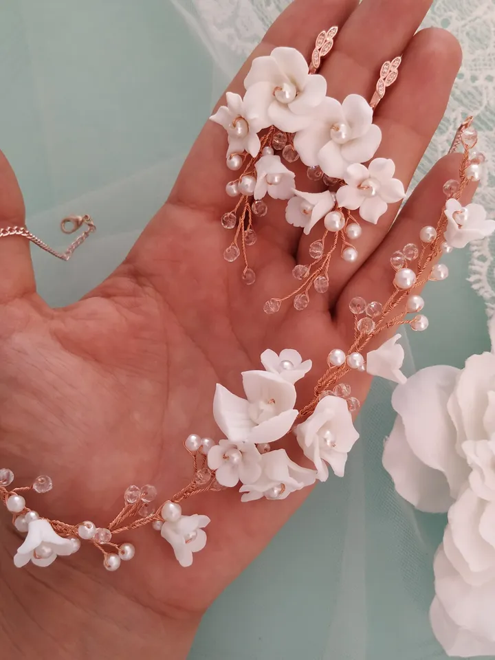 Rose Gold Floral Wedding Earrings, Swarovski Crystal Bridal Necklace Set, Chandelier Statement Earrings, Bridal Bracelet, Jewellery Set,