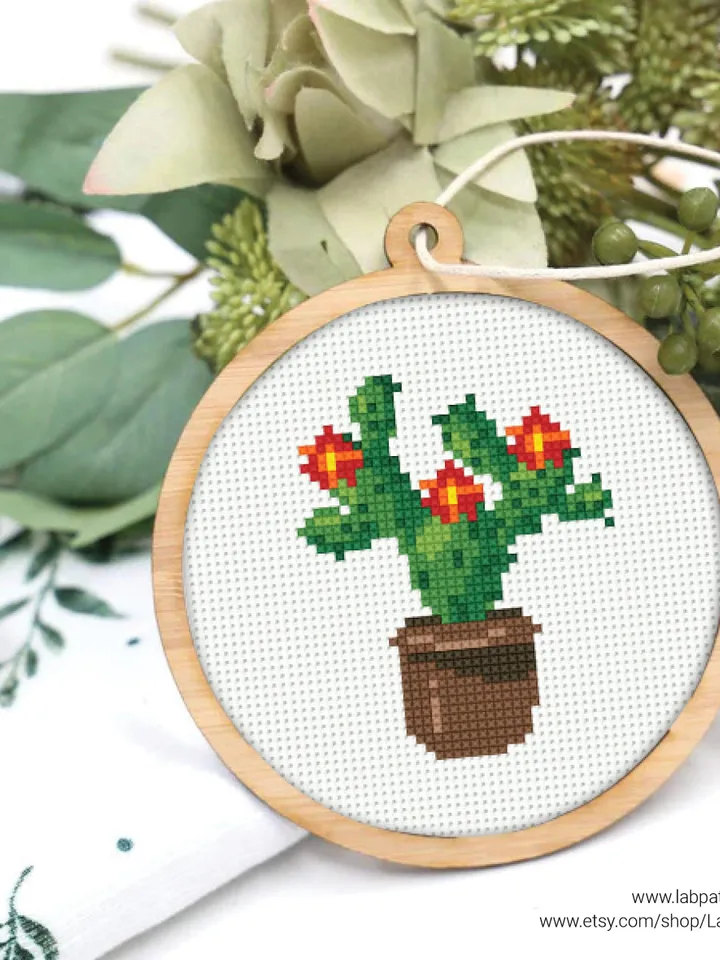 Bundle mini cactus 6 Cross stitch patterns, contemporary plant, Abstract, Floral, beginner, modern chart, gift DIY, embroidery, instant PDF