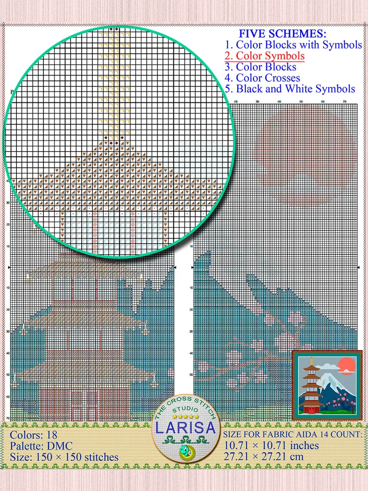 Pagoda Cross Stitch Pattern | Mount Fuji