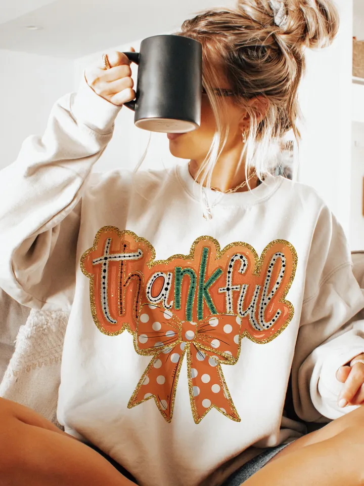 Thankful Coquette PNG, Colorful Gold Glitter Thankful png, Retro Fall png, Trendy Thanksgiving Design, Dalmatian, Autumn png, Brushstroke