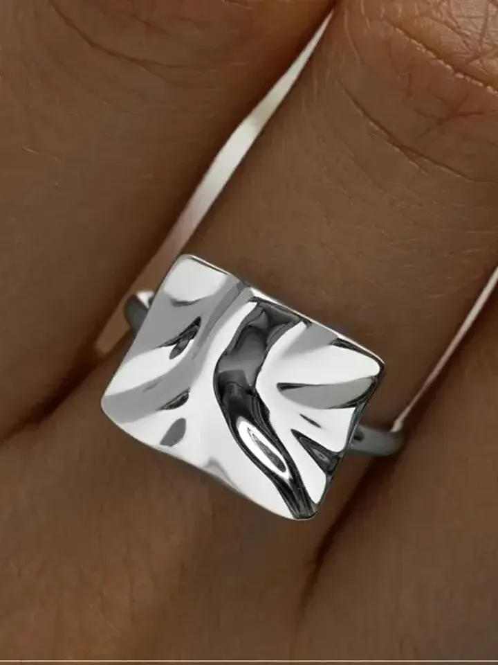 Ring silver 925 women's, ring crumpled silver
