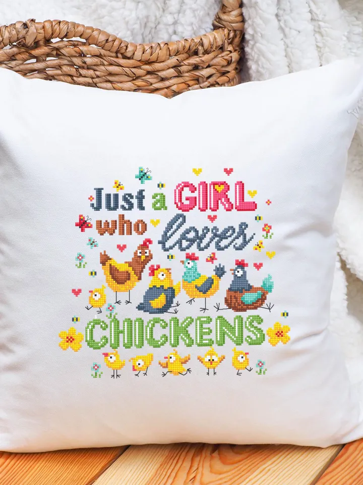 Just a girl who loves chickens cross stitch pattern PDF download Chicken cross stitch chart, Funny pattern digital, Chicken lover gift #Q65