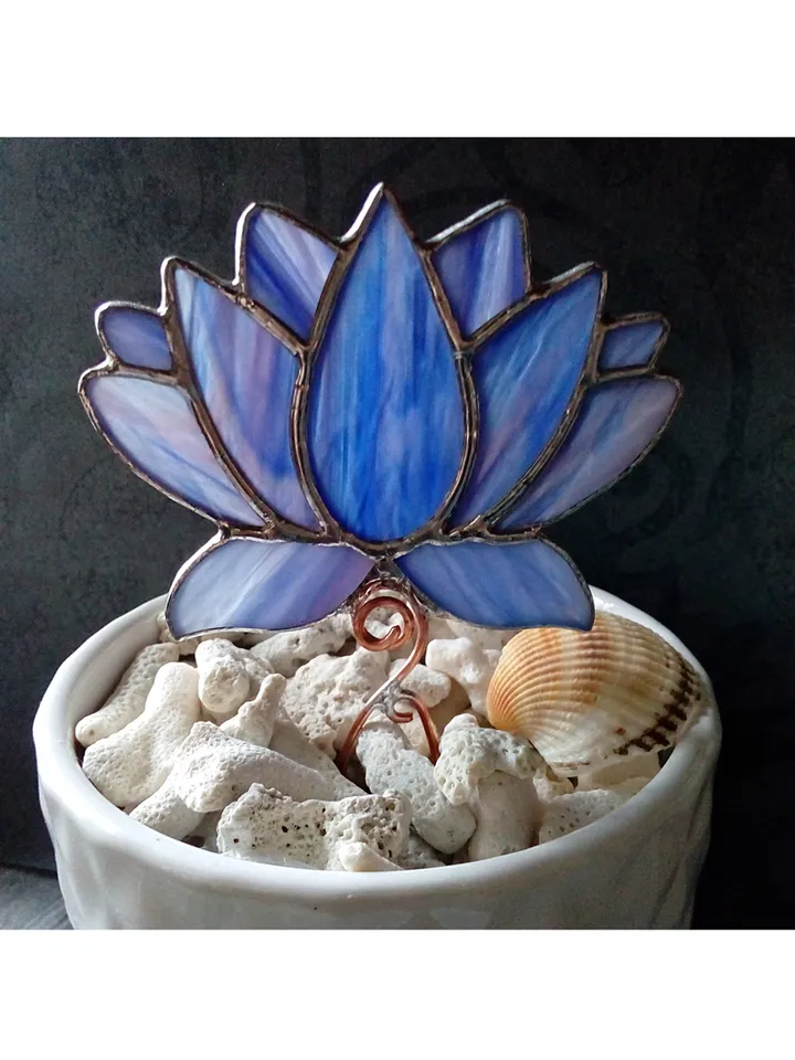 Flower suncatcher, Lotos, Purple lotos flower, nature Stained glass, Stained glass flower, Garden art, Glass Lilie