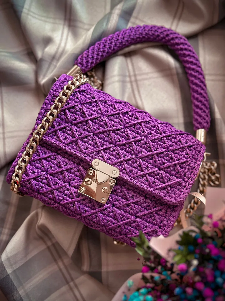 Crochet pattern women handbag PDF digital instant download, video tutorial, vegan crossbody, top handle, small purse, clutch, shoulder bag