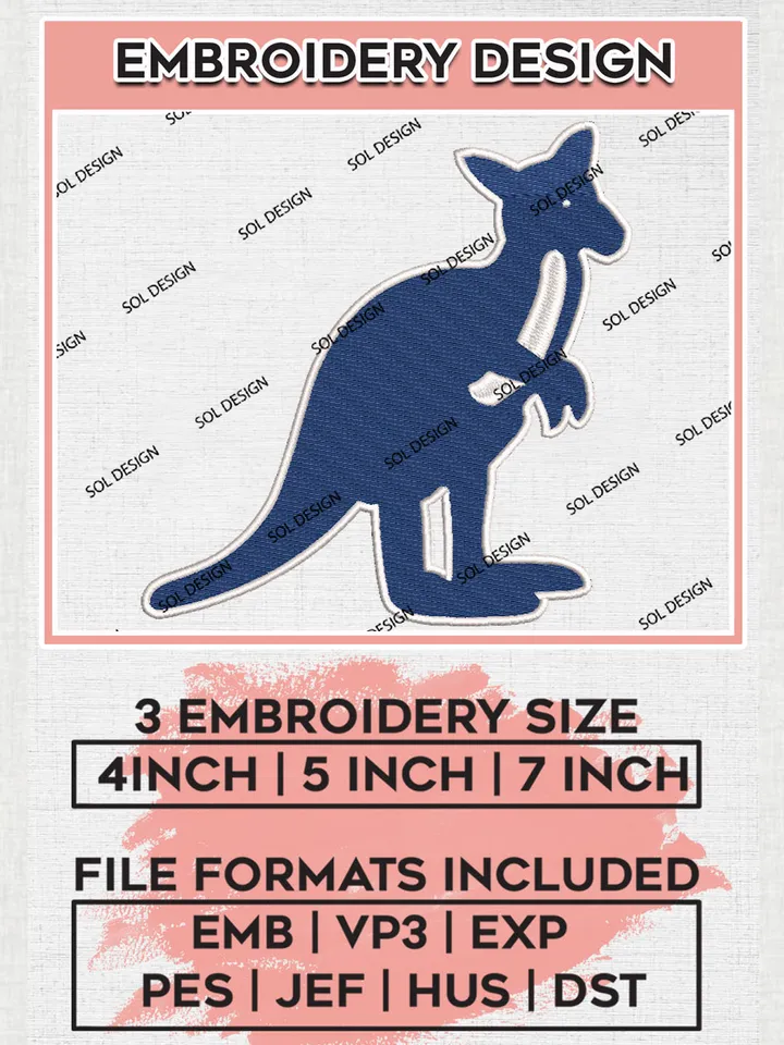 Kansas City Roos Football Team Mascot Logo Embroidery Design Files, NCAA Kansas City Roos Machine Embroidery, NCAA Teams, Game Day, 3 sizes, NCAA Machine embroidery designs, Digital Download