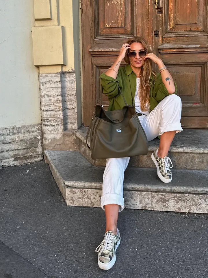 Genuine leather khaki classy designer women bag | everyday purse | elegant bag