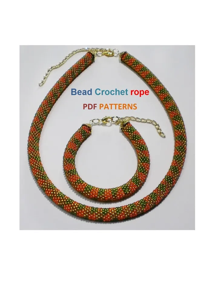 Bead Crochet rope pattern necklace and bracelet "Jujube",DIY,bead crocheting,Instant Download,PDF patterns