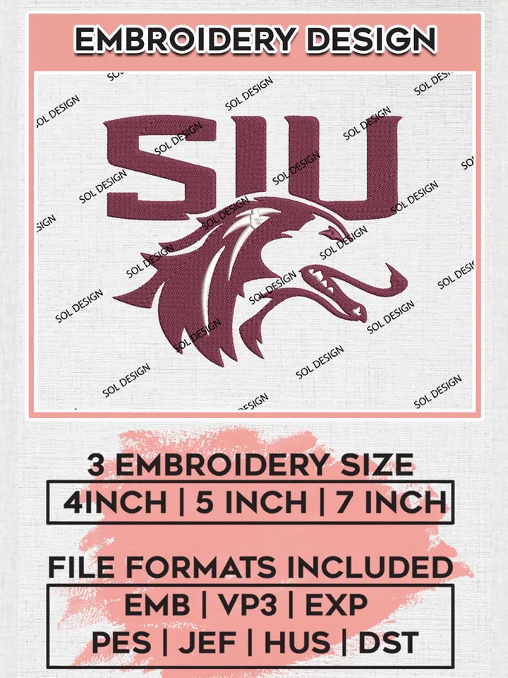 NCAA Southern Illinois Salukis Logo Machine Embroidery Design, NCAA SIU Salukis Design Design files, NCAA Team Embroidery Designs, NCAA Machine Embroidery Designs, Digital Download
