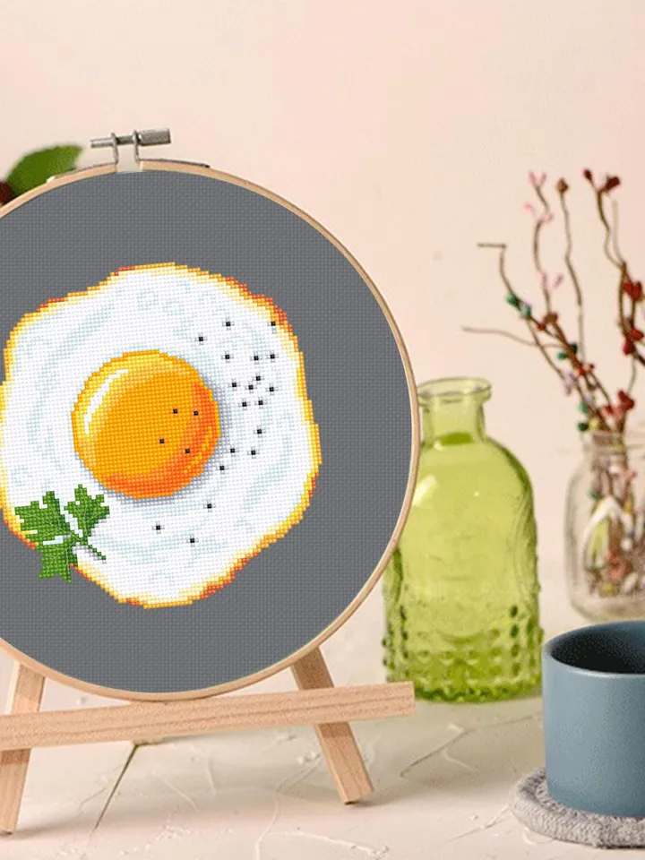 Fried egg cross stitch pattern PDF download Set of 3 Breakfast cross stitch, Egg pattern digital PDF, Fried egg with bacon and tomatoes #F24