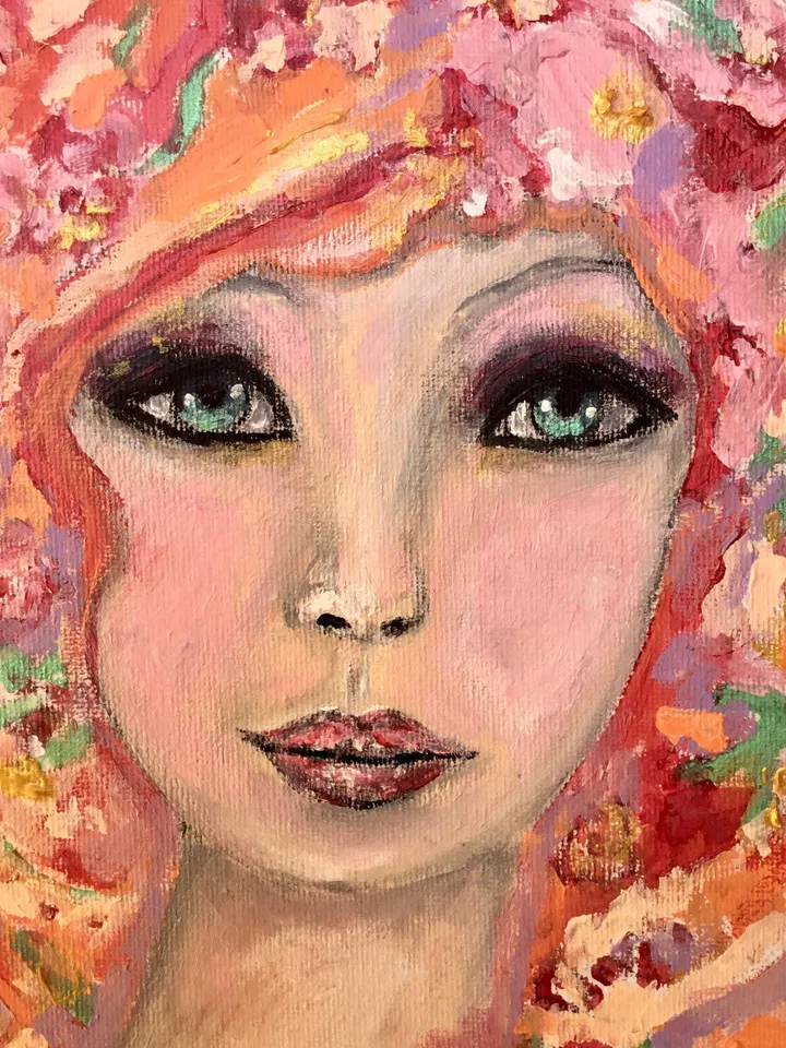 Sofia doll,original acrylic painting on 3 d canvas,fantasy dolls painting,fairytales,young woman painting,unique gift,home decoration