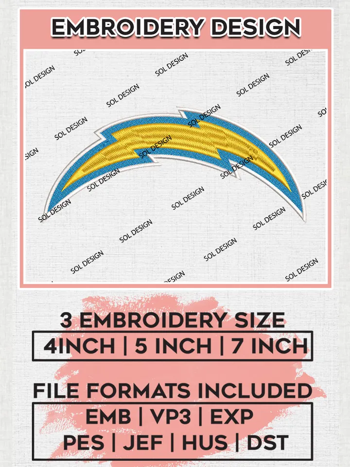Los Angeles Chargers Logo Embroidery Designs, NFL Chargers Embroidery Designs, NFL Embroidery Designs, NFL Los Angeles Chargers Machine Embroidery Design, Digital Download