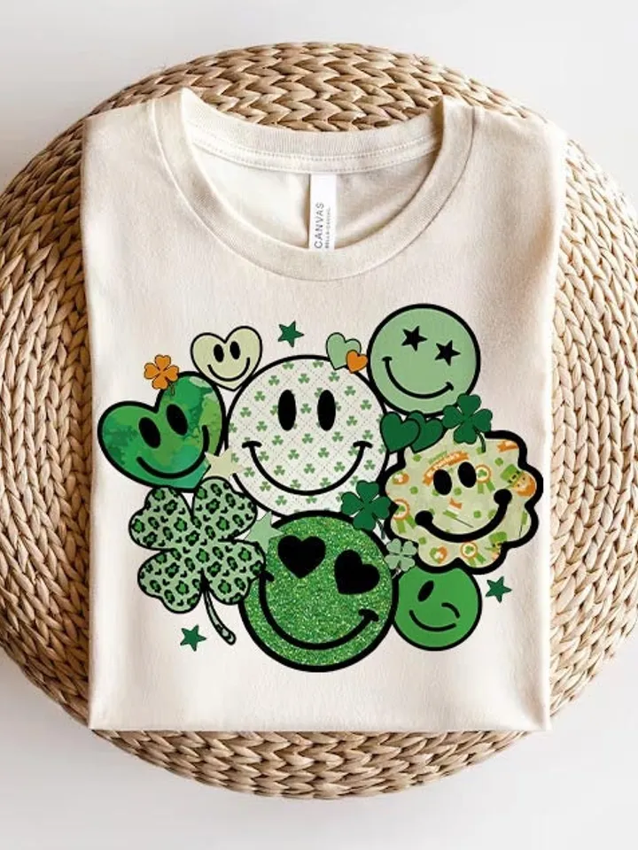 St Patricks Day Smiley Faces PNG Sublimation Design | St Patricks Day Love Smile Clover Hearts Retro Groovy Digital Download Tshirt Design