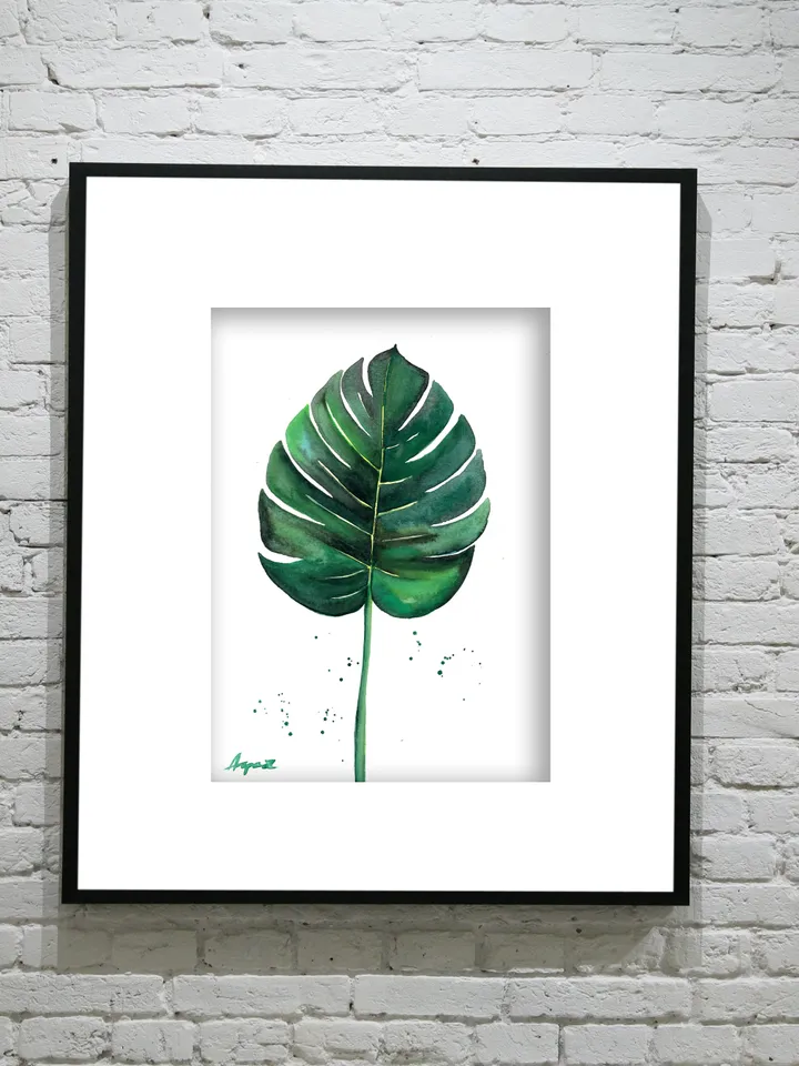 Botany illustration of green leaves Original watercolor, plant painting, room wall decor, natura lover gift, 8x11 in handmade art by Anne Gorywine