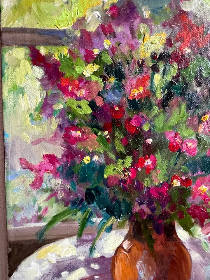 Wildflowers Painting, Original Oil painting on Canvas, Flower Wall Art 16"x12"