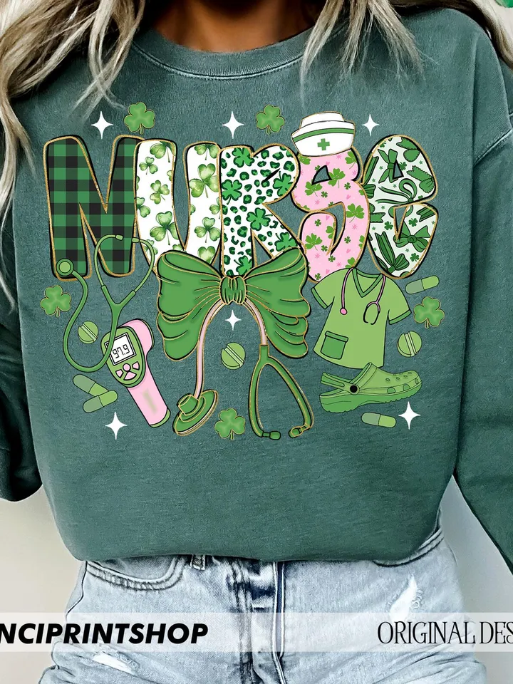 Nurse St Patricks day png, St Patricks day png, St Patrick Day Nurse png, Nurse St Pattys Day png, Nurse png, Lucky Shamrock png