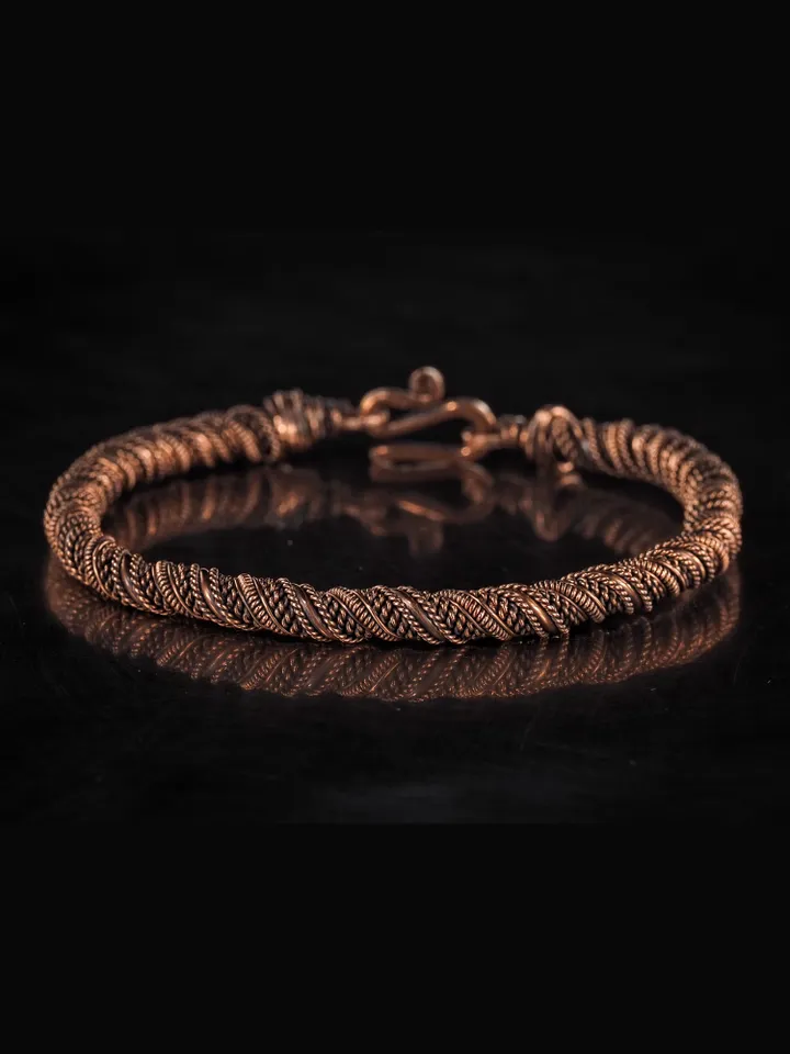 Narrow wire wrapped copper bracelet Unique metal bangle Handmade jewelry