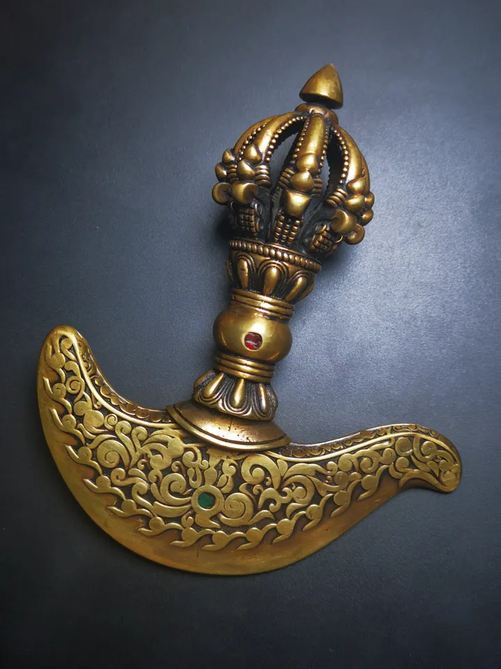 Gandhanra Antique Tibetan Amulet Ritual,Kartika(knife of the dakinis), Trantic Buddhism Dharma, Made of Brass,Agate