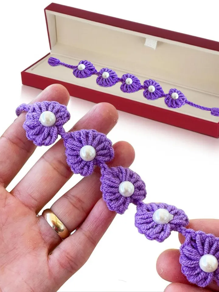 Crochet Bracelet Pattern, PDF Tutorial Beaded Floral Jewelry DIY, Elegant Wrist Accessory Gift for Handmade Jewelry Lovers