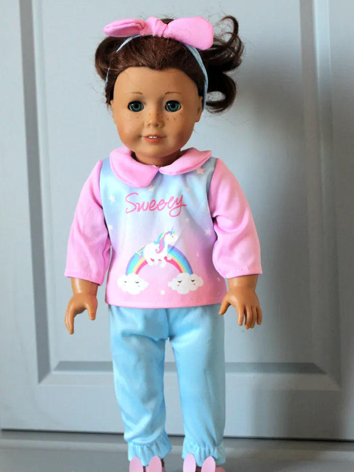 Handmade American Girl Doll Outfit for sleeping – rainbow pajamas for 18 inch doll – gift from grandmother