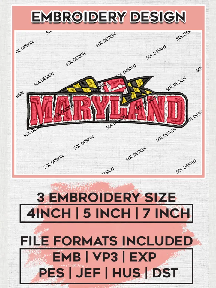 NCAA Maryland Team Word Logo Embroidery Design Files, NCAA Maryland Terrapins Machine Embroidery, NCAA Teams, 3 sizes, NCAA Machine embroidery designs, Digital Download