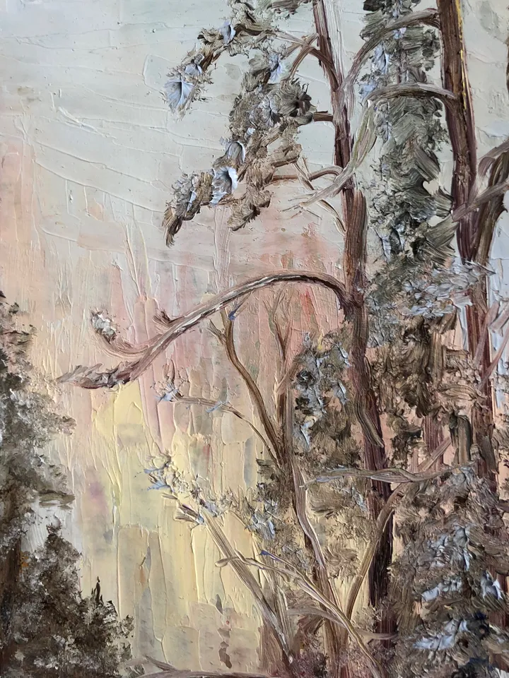 In the winter forest original oil painting hand painted modern impasto painting wall art 6x9 inches